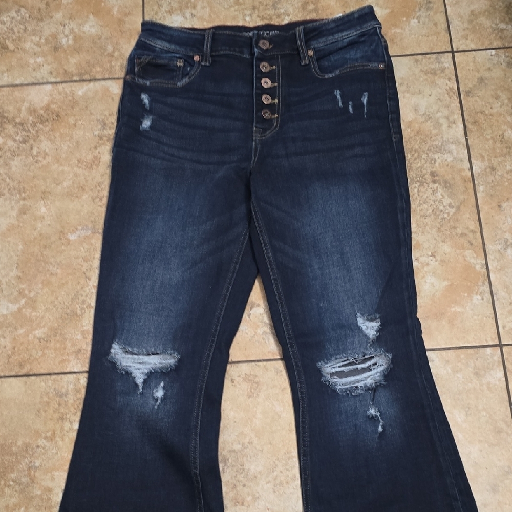 Maurices Dark Blue Distressed Flare Jeans